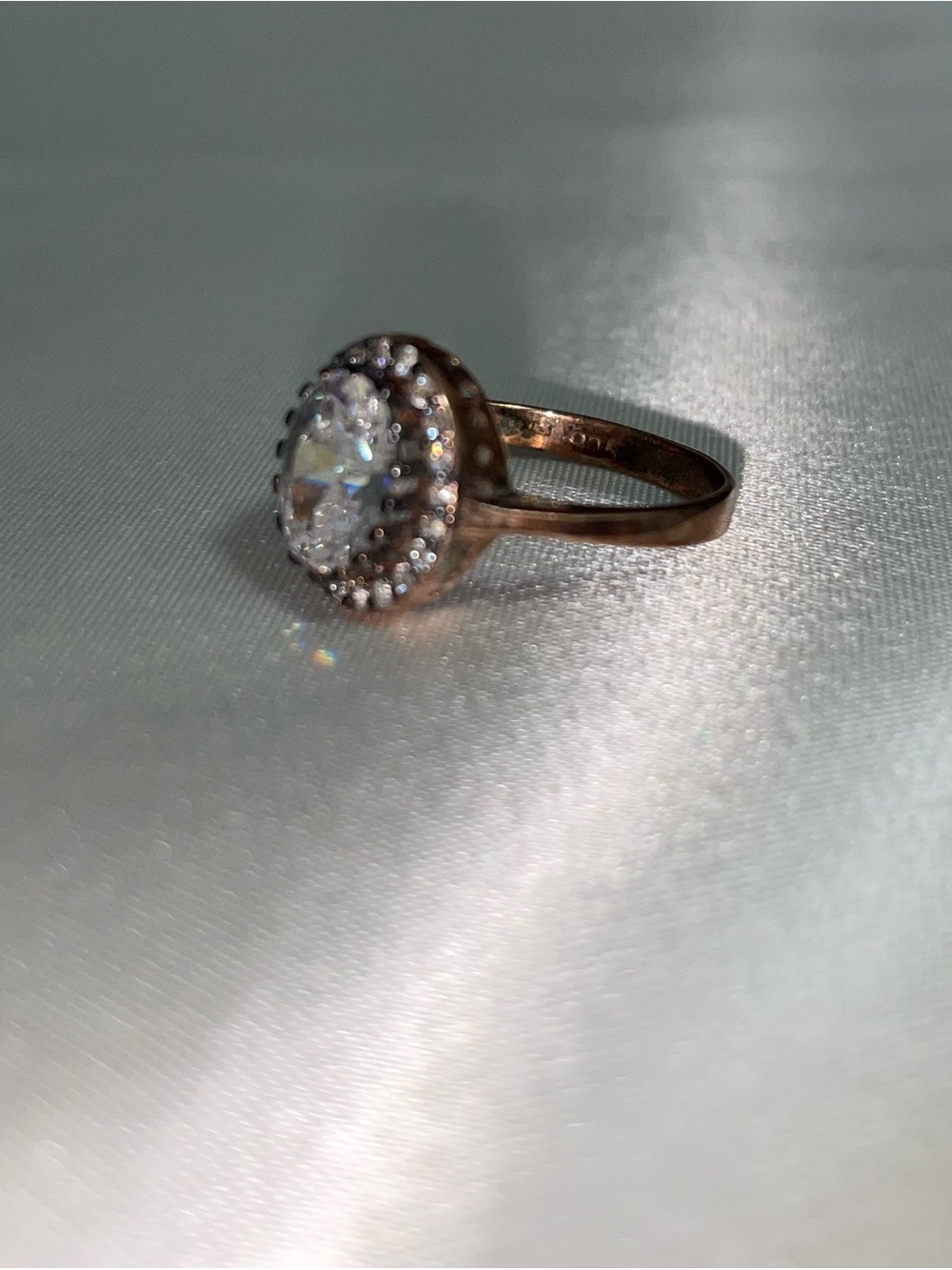 Rose Gold Halo Ring with Clear Cubic Zirconia